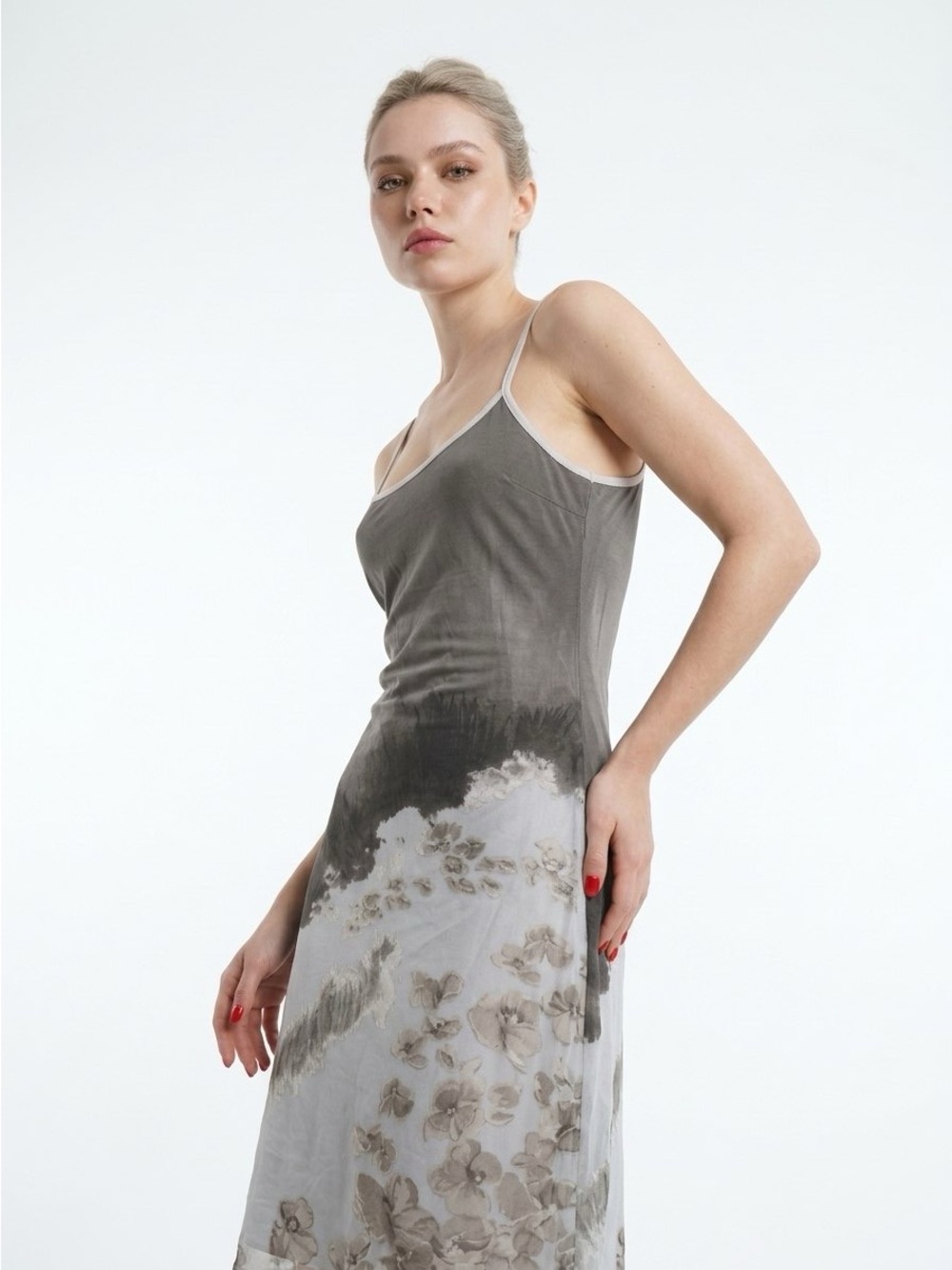 EXELIA PARIS GREY FLORAL MESH SLIP DRESS WOMENS SIZE M